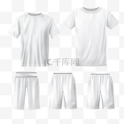 白色短袖t恤图片_一套逼真的白色短袖短裤t恤、运