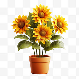 盆栽图片_向日葵盆栽3D太阳花朵元素
