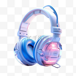 蓝色渐变3d头戴式耳机con玻璃质感