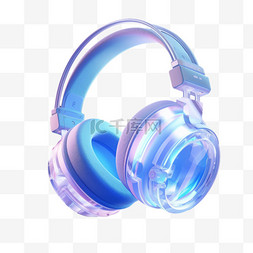 耳机图片_3D立体透明玻璃质感蓝色半透明电