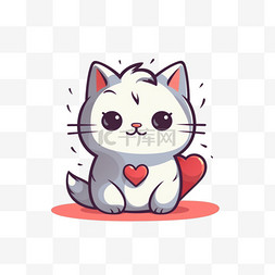 可爱的小猫素材图片_可爱的猫用爱心手势手绘卡通插图