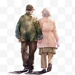 老年夫妇手绘图片_卡通重阳节夫妇背影手绘元素