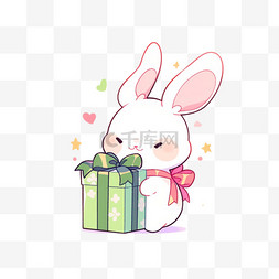 中秋节拿礼物兔子手绘元素卡通