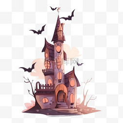 卡通城堡城堡图片_万圣节城堡蝙蝠卡通手绘元素
