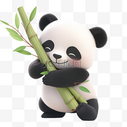 颜色对比强烈图片_3d可爱熊猫抱着竹子元素卡通