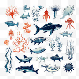 手绘海洋动物收藏