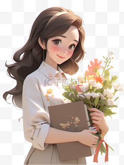 教师节教师节人物图片_教师节捧花的老师人物卡通手绘形