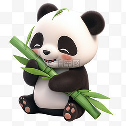 手绘卡通竹子图片_熊猫抱着竹子3d卡通元素