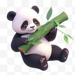 颜色对比强烈图片_3d卡通可爱熊猫抱着竹子元素