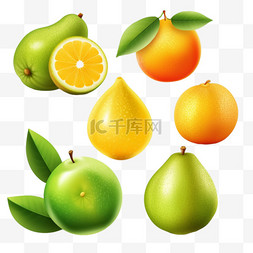苹果与梨图片_各种水果的逼真设置与橙色猕猴桃