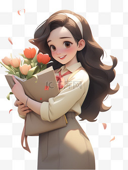 插画c4d图片_
教师节捧花的女老师人物3D卡通手