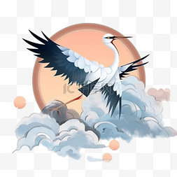 卡通云图片_白露节气手绘飞翔白鹭月光元素