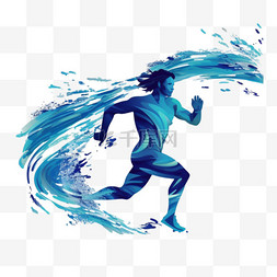 跑步的人图片_带着蓝色流动的波浪奔跑的人