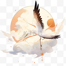 白露节气飞翔白鹭月光卡通元素