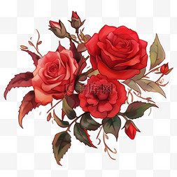 红色卡通花朵图片_红色玫瑰花插画风格鲜艳