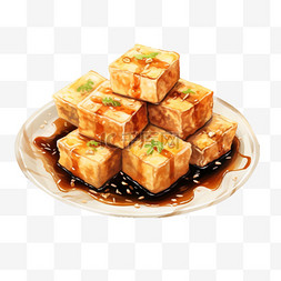 中餐手绘美食图片_水彩美味中餐烧豆腐免扣元素