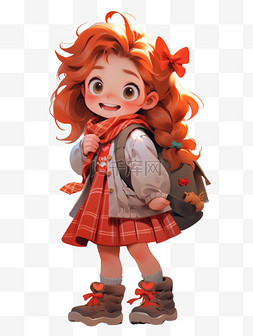 小女孩背图片_开学季背书包上学的小女孩手绘形
