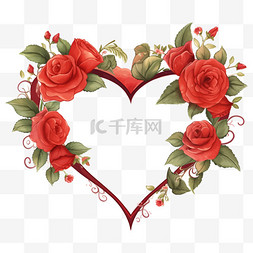 心形图案心形图片_七夕情人节红玫瑰花心形框架插画
