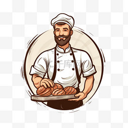 小甜点背景图片_手绘厨师和面包店标志卡通艺术插