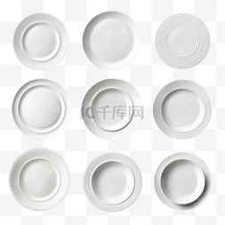 白色盘子，逼真的3d陶瓷餐具顶部