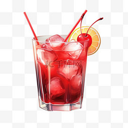 饮料红色冰块元素写实装饰图案