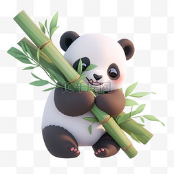 手绘卡通竹子图片_可爱熊猫抱着竹子3d元素卡通