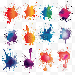 油漆抽象图片_彩色墨点集。飞溅的抽象形状。矢