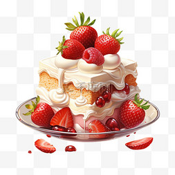 草莓蛋糕透明盘子水果奶油元素写