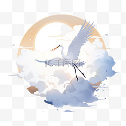 卡通云图片_飞翔手绘白鹭月光白露节气元素