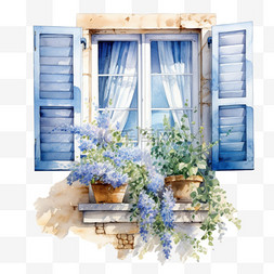 手绘窗台图片_水彩鲜花植物窗台免扣元素