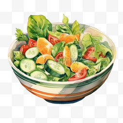 蔬菜沙拉拼盘图片_水彩混合水果沙拉免扣元素