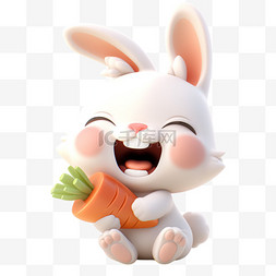 白色兔子图片_可爱兔子3d吃胡萝卜卡通元素