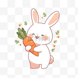 抱着花的兔子图片_手绘可爱兔子胡萝卜元素