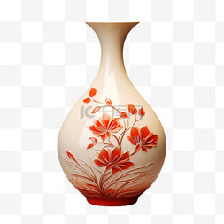 花瓶瓷器红色花朵写实元素装饰图