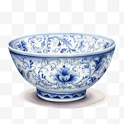 水彩青花瓷碗免扣元素