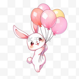可爱小兔气球手绘卡通元素