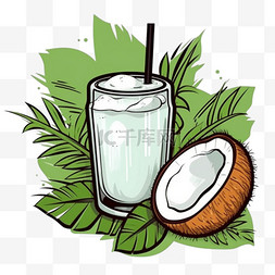 卡通水果卡通饮料图片_椰子汁有机水果标志手绘卡通艺术