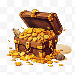 币图片_木箱和装有金币的大旧袋子，钱堆