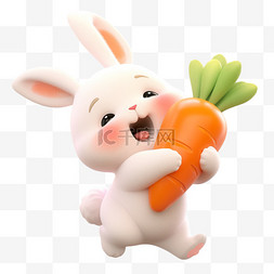 卡通可爱白色兔子图片_可爱3d兔子吃胡萝卜卡通元素