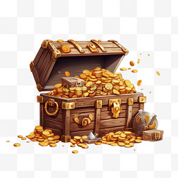 符号钱图片_木箱和装有金币的大旧袋子，钱堆
