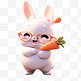 可爱兔子吃胡萝卜3d元素卡通