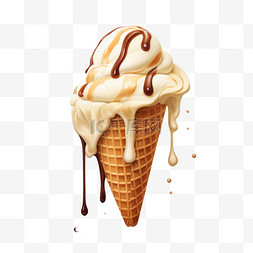 冰淇淋甜筒奶油融化滴落写实元素