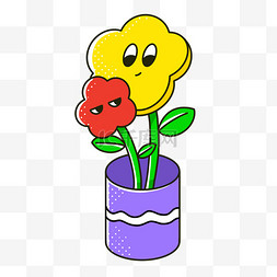盆栽图片_多巴胺描边彩色花朵盆栽