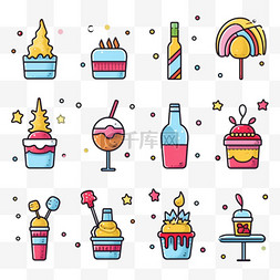 蛋糕蛋糕盒图片_生日快乐派对系列图标套装。