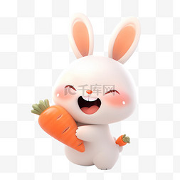白色的兔子图片_可爱兔子吃胡萝卜3d元素卡通