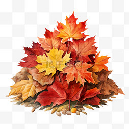 水彩秋天红叶落叶堆免扣元素
