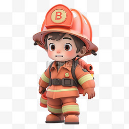 可爱卡通儿童消防员元素3d