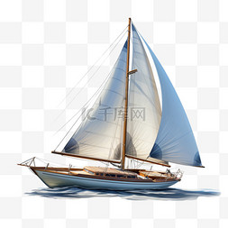 帆船与大海图片_帆船水面白色船写实AI元素装饰图