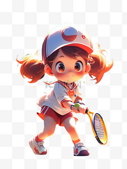 运动会打网球的可爱小女孩形象手