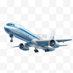 装饰图案png图片_蓝色飞机客机现代写实AI元素装饰